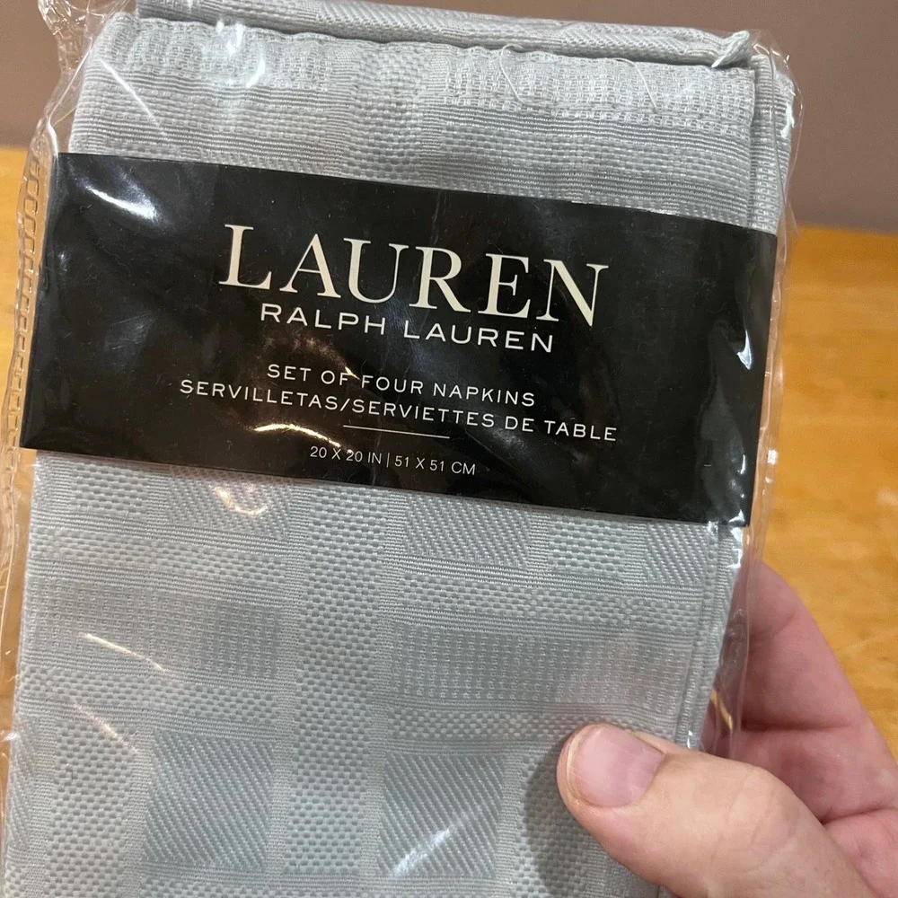Lauren Ralph Lauren Doheny Ice Flow Gray/Blue Napkins Set of 4 New 20x20